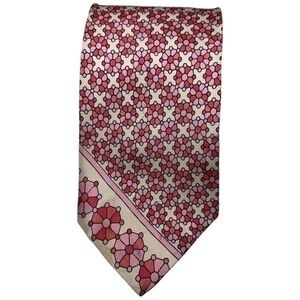 Emilio Pucci Saks Fifth Ave Vintage White Pink Print Silk Italy Necktie Tie